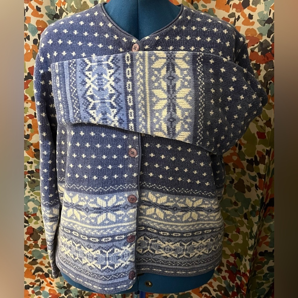 Croft and Barrow Fair Isle Style Blue Sweater Size Large
